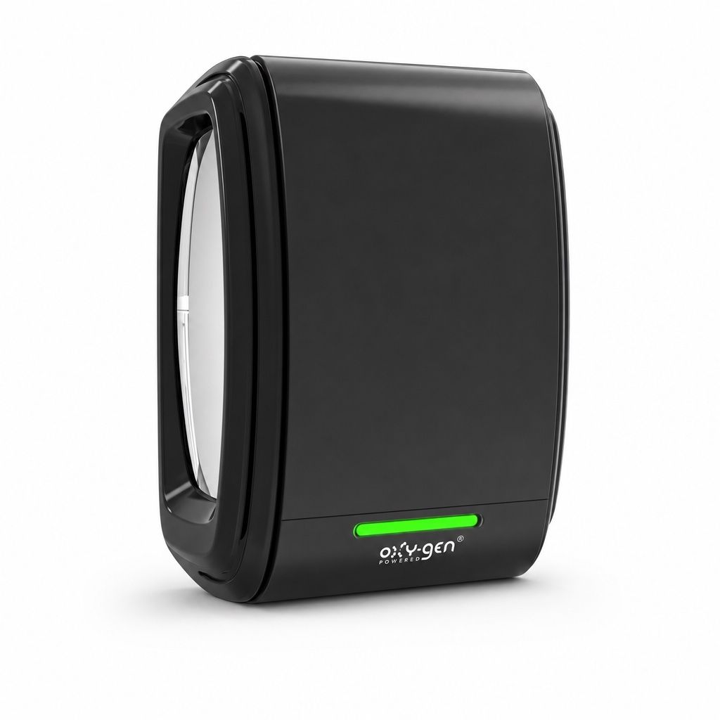 Oxy-Gen Powered Supreme black air freshener shown from a three-quarter side angle