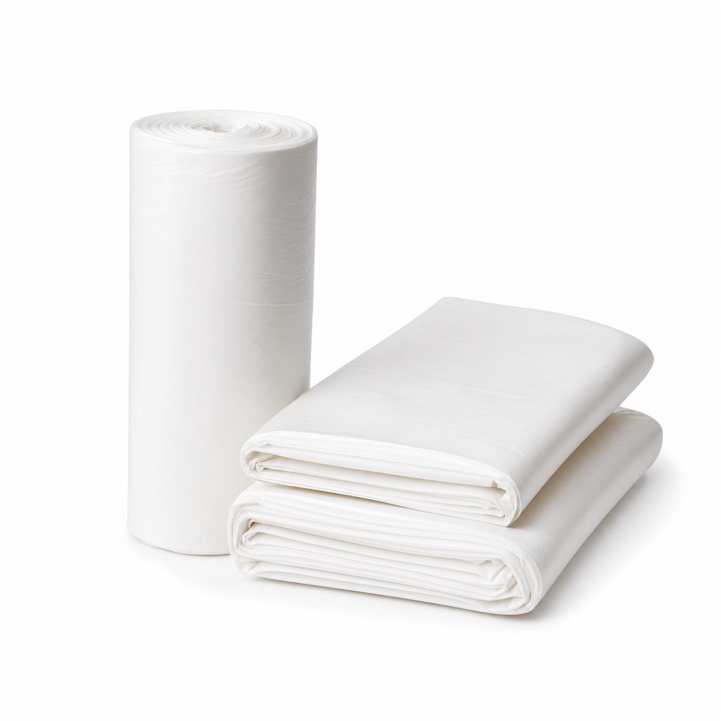 Roll of white scented sanitary waste liners with folded liners alongside