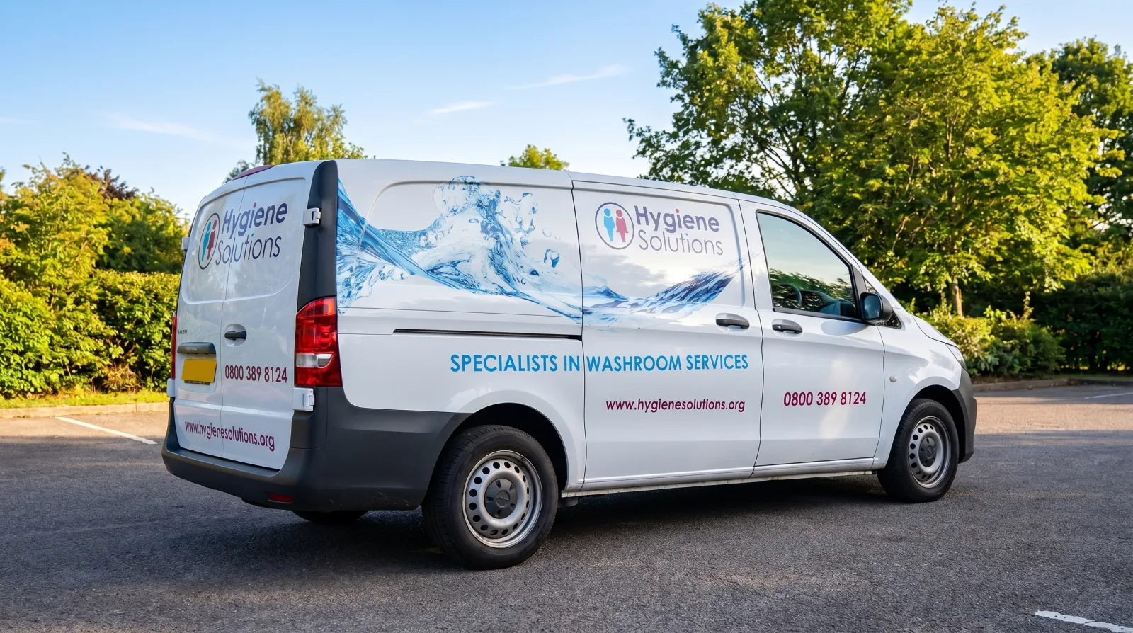 Hygiene Solutions branded service van, rear view