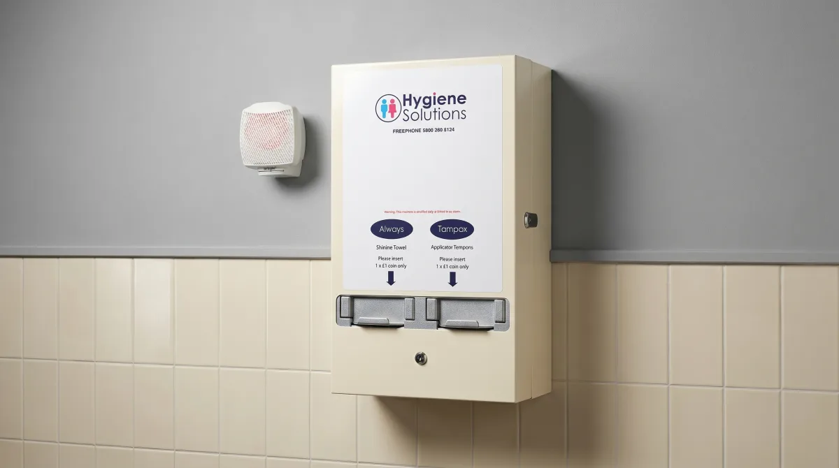 Wall-mounted Hygiene Solutions air freshener and washroom dispenser unit