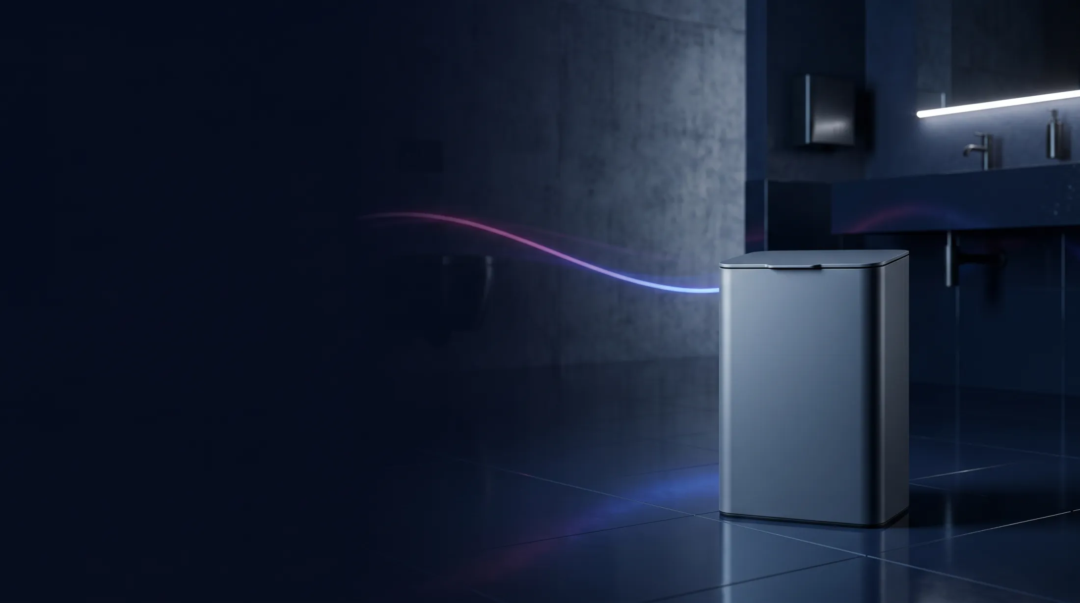 A discreet male incontinence disposal bin in a smart commercial washroom